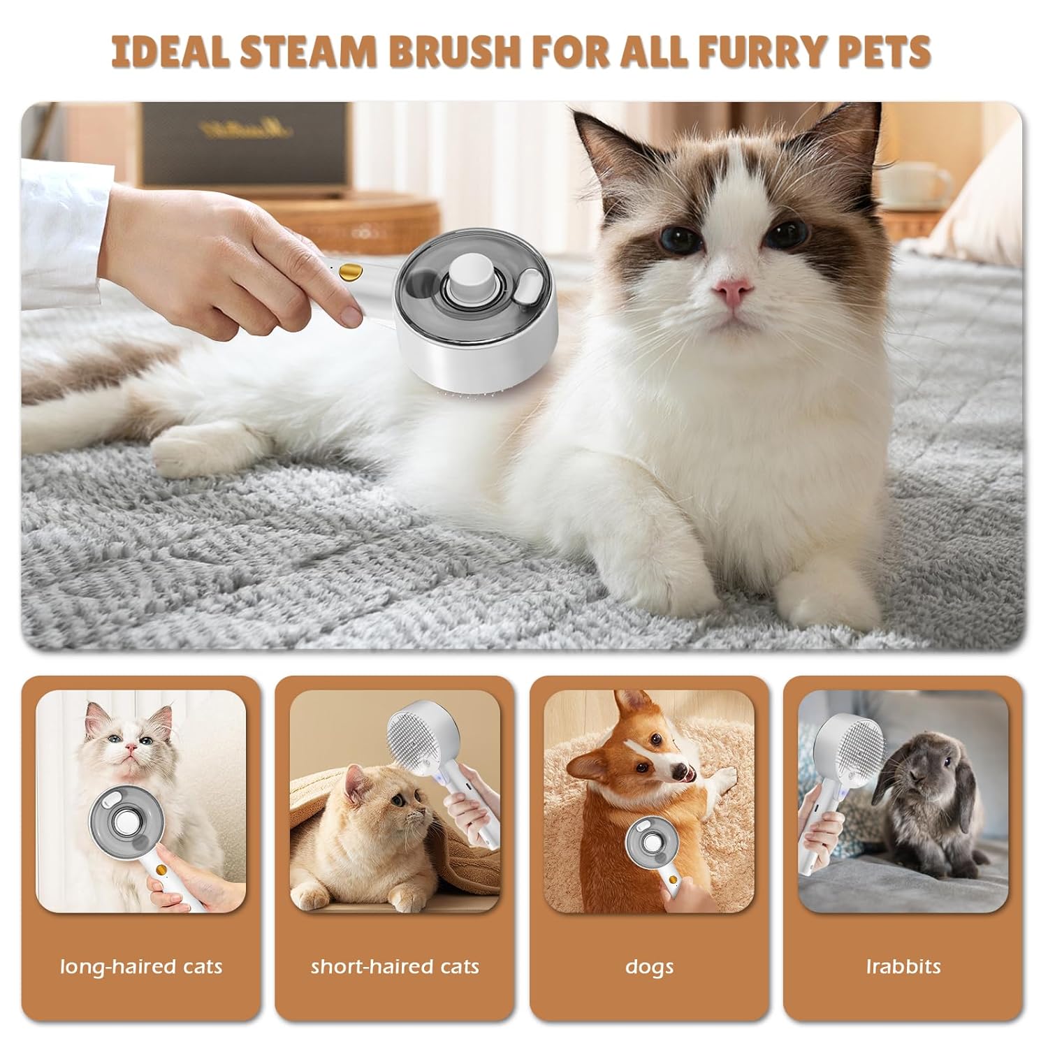 Steam Cat Brush – Self Cleaning Pet Grooming Tool