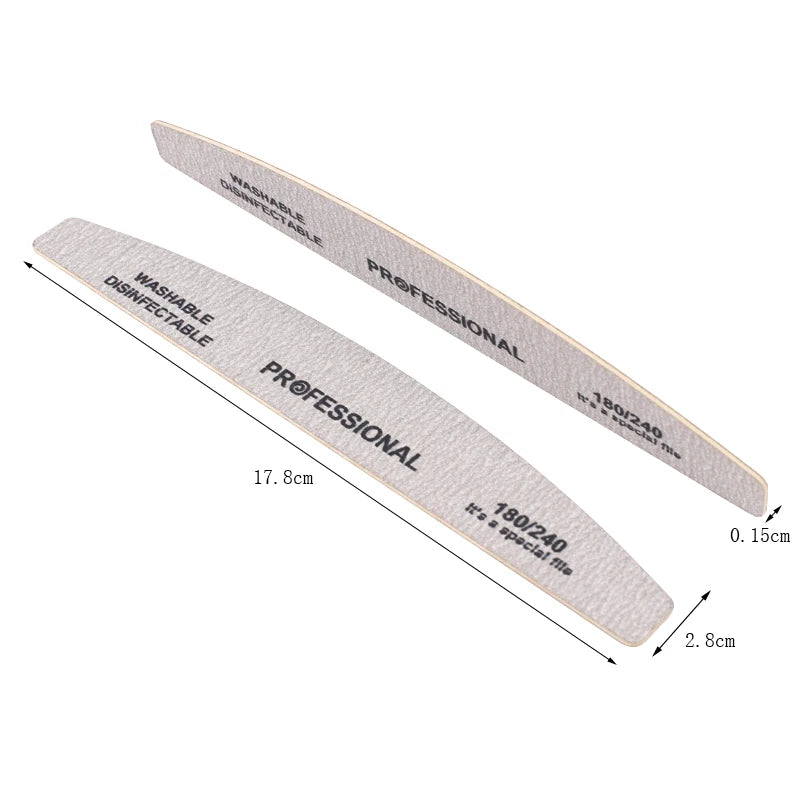 10pcs Wood Sandpaper Nail File 180/240 Professional Emery Board Manicure Buffer Grey Boat Double-sided Wooden Pedicure Buffers