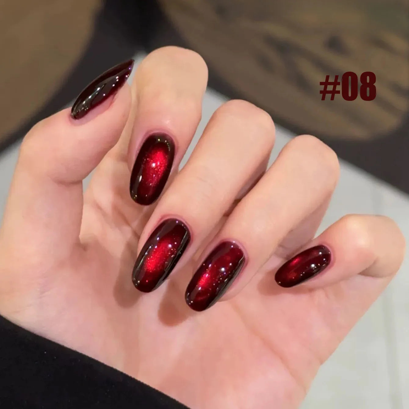 10ML 1-10PCS Red Nails 10 Color 2026 New Style Blood Rose New Year Atmosphere Ruby Rose Wine Red Glass Bead Cat Eye Gel Polish