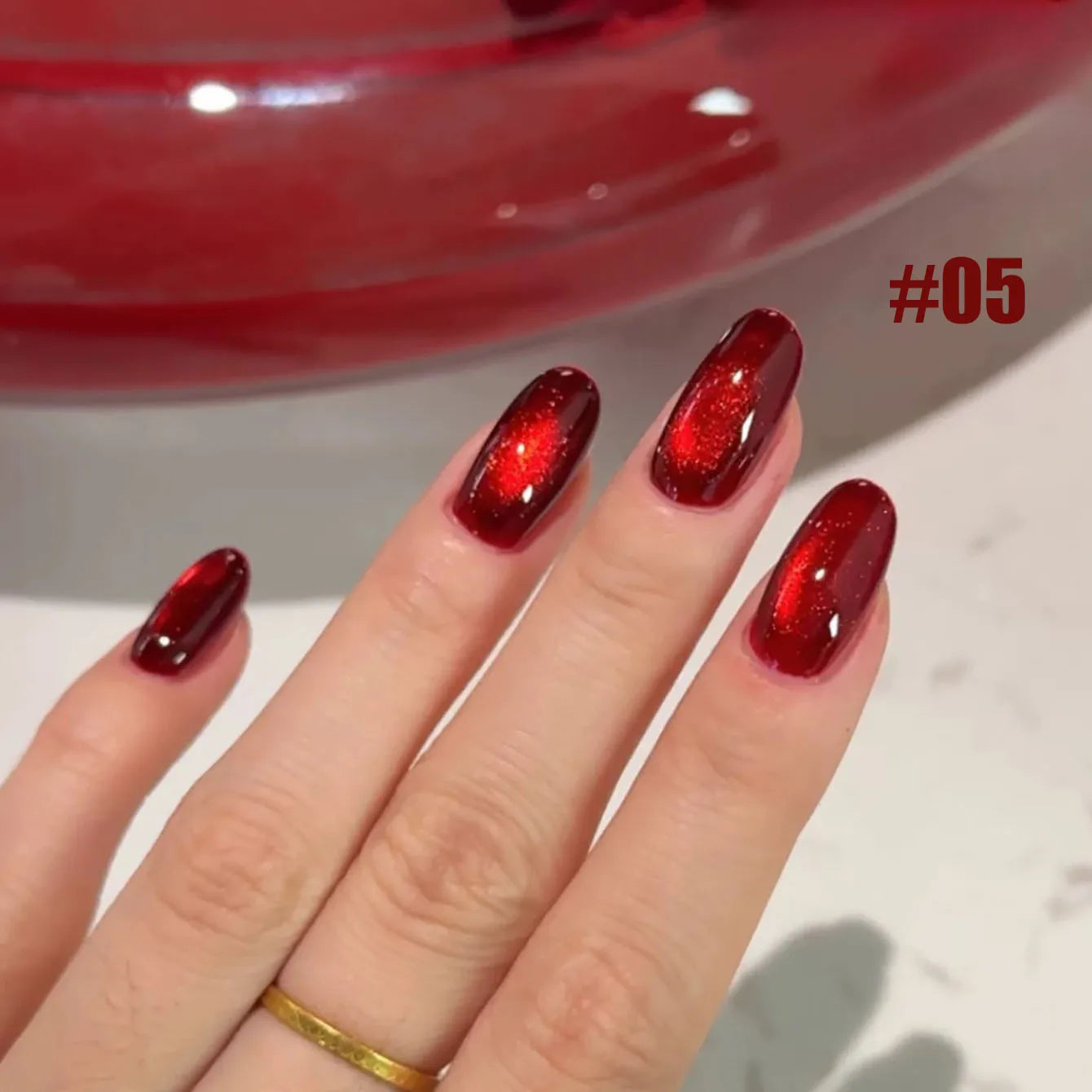 10ML 1-10PCS Red Nails 10 Color 2026 New Style Blood Rose New Year Atmosphere Ruby Rose Wine Red Glass Bead Cat Eye Gel Polish