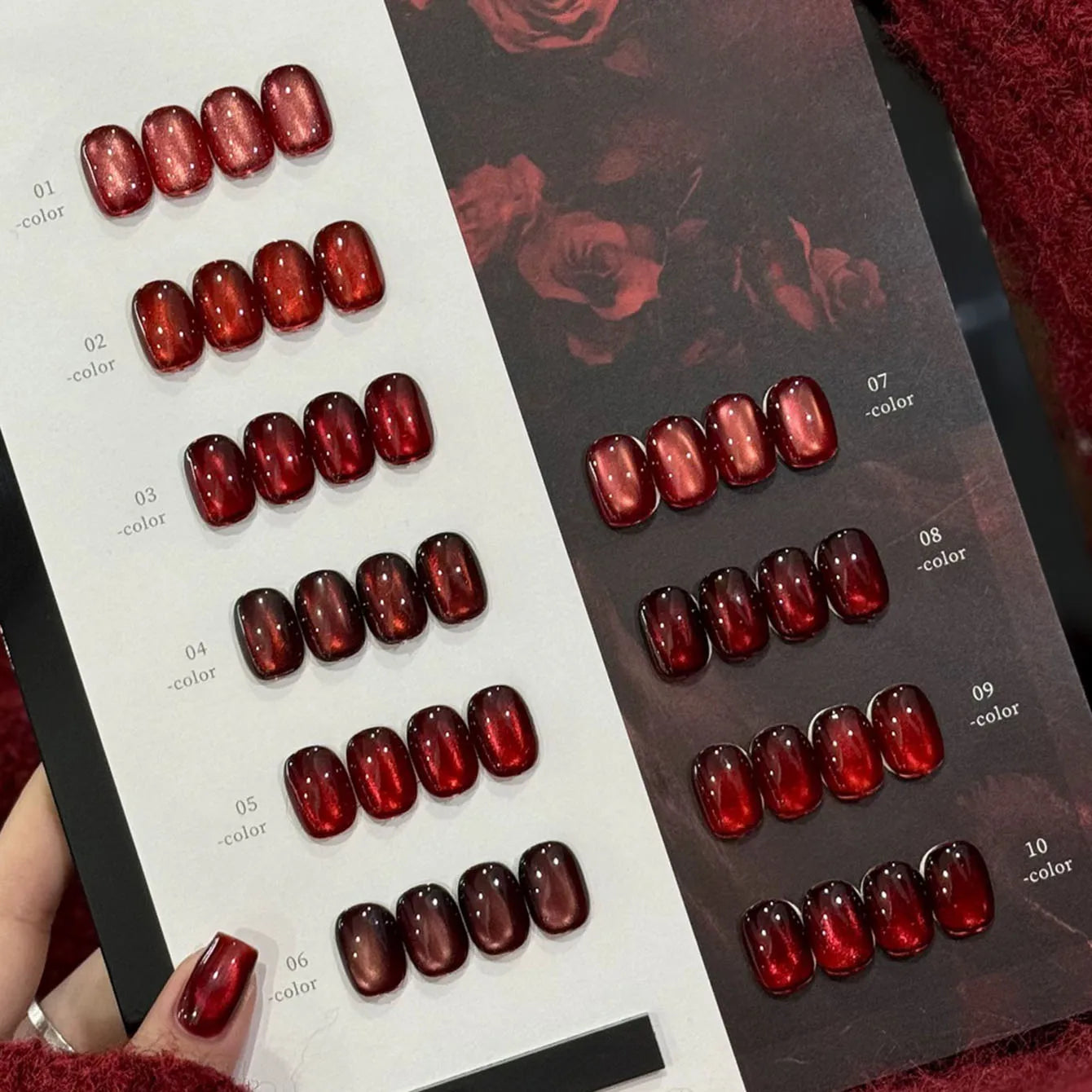 10ML 1-10PCS Red Nails 10 Color 2026 New Style Blood Rose New Year Atmosphere Ruby Rose Wine Red Glass Bead Cat Eye Gel Polish