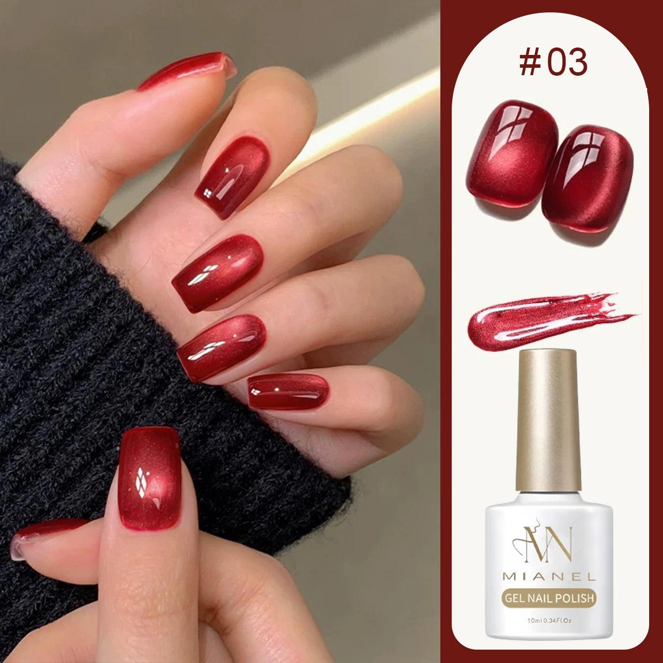 10ML 1-10PCS Red Nails 10 Color 2026 New Style Blood Rose New Year Atmosphere Ruby Rose Wine Red Glass Bead Cat Eye Gel Polish