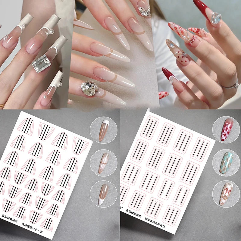 1 Sheet Transparent French Manicure Guide Stickers Strong Adhesive Nail Art Decals French Manicure DIY Stencil 3D Styling Tools