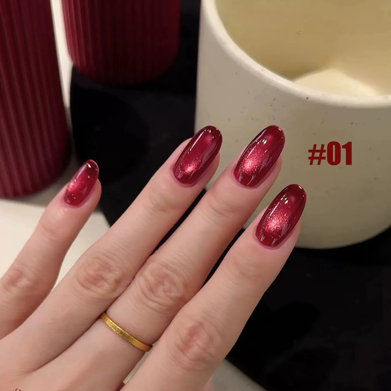 10ML 1-10PCS Red Nails 10 Color 2026 New Style Blood Rose New Year Atmosphere Ruby Rose Wine Red Glass Bead Cat Eye Gel Polish