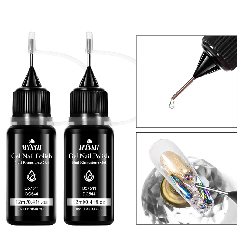1/2pcs 12ml Nail Rhinestone Gel Nail Polish Super Strong Nail Rhinestone Glue for Nail Charm 3D Nails Bling Decoration Gems DIY