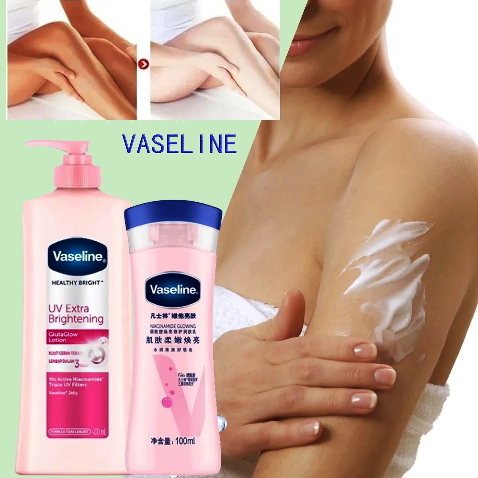 100ml/400ML Vaseline Body Lotion Whitening Moisturizer for Chicken Skin Treatment Brightening Skin Care Dual Size