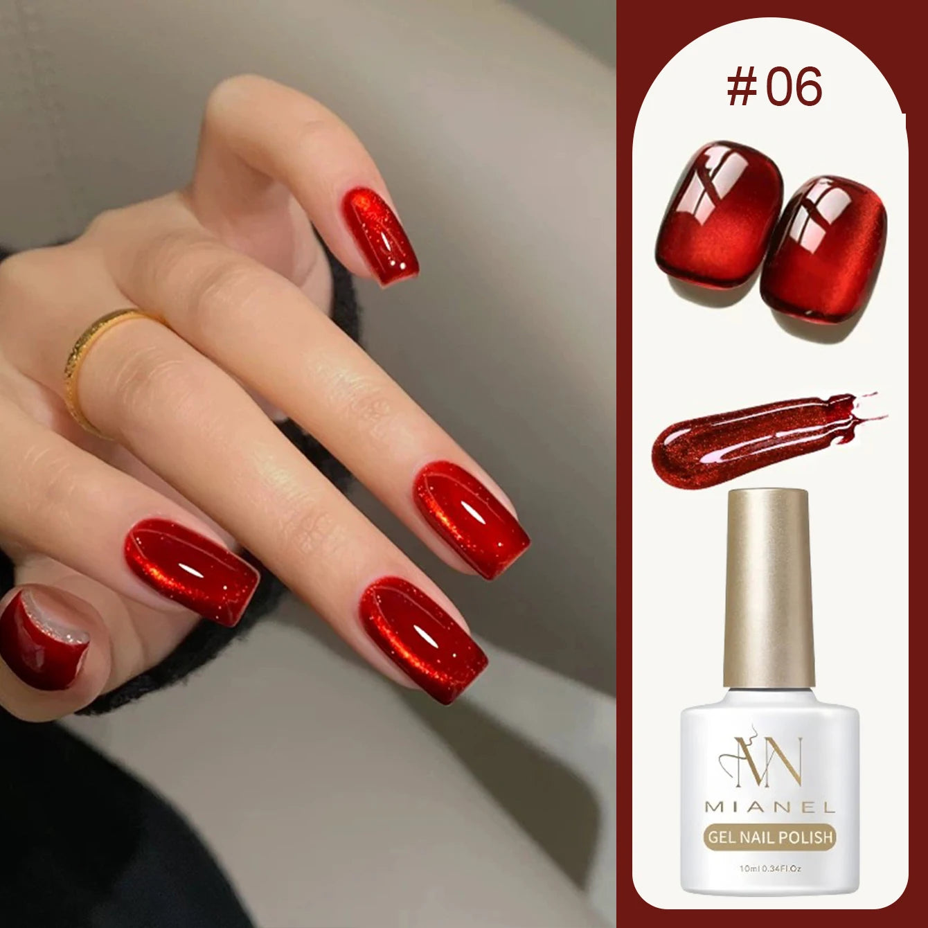 10ML 1-10PCS Red Nails 10 Color 2026 New Style Blood Rose New Year Atmosphere Ruby Rose Wine Red Glass Bead Cat Eye Gel Polish