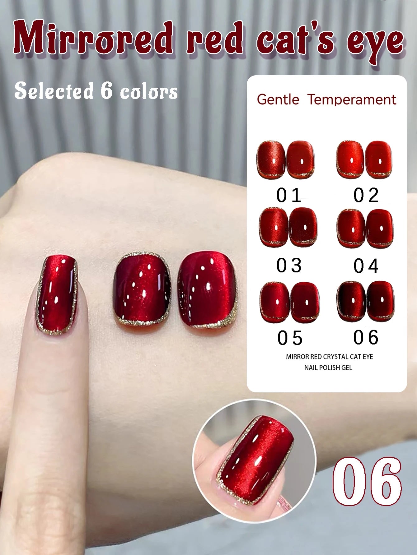 10ML 1-10PCS Red Nails 10 Color 2026 New Style Blood Rose New Year Atmosphere Ruby Rose Wine Red Glass Bead Cat Eye Gel Polish