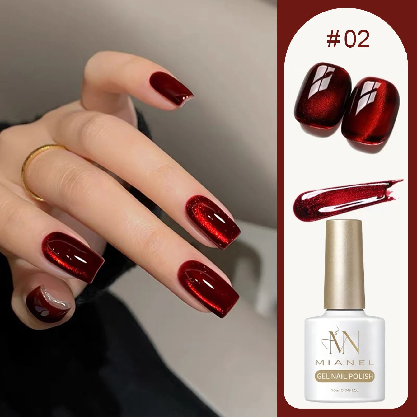 10ML 1-10PCS Red Nails 10 Color 2026 New Style Blood Rose New Year Atmosphere Ruby Rose Wine Red Glass Bead Cat Eye Gel Polish