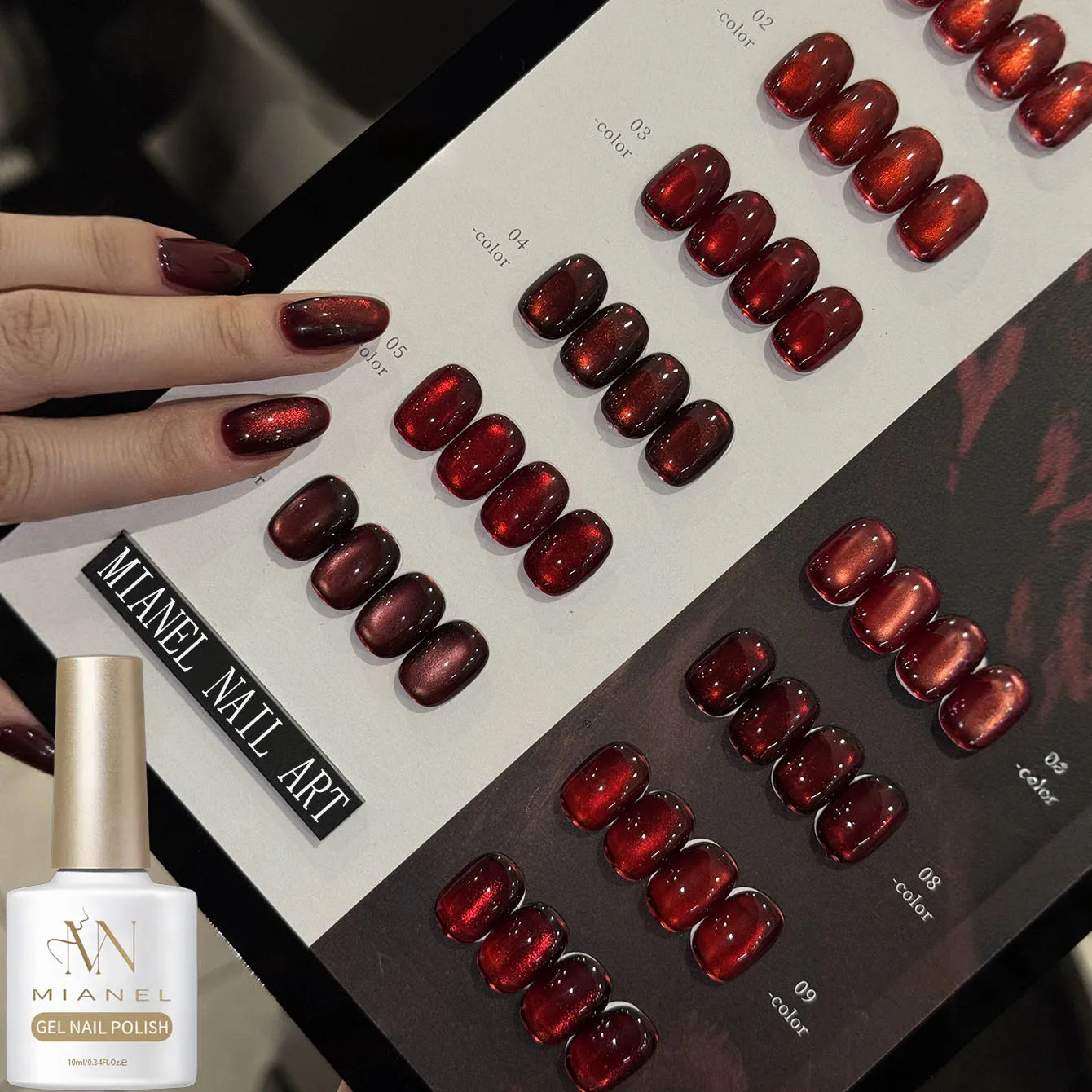 10ML 1-10PCS Red Nails 10 Color 2026 New Style Blood Rose New Year Atmosphere Ruby Rose Wine Red Glass Bead Cat Eye Gel Polish