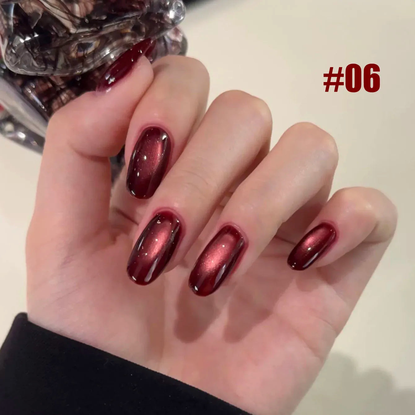 10ML 1-10PCS Red Nails 10 Color 2026 New Style Blood Rose New Year Atmosphere Ruby Rose Wine Red Glass Bead Cat Eye Gel Polish