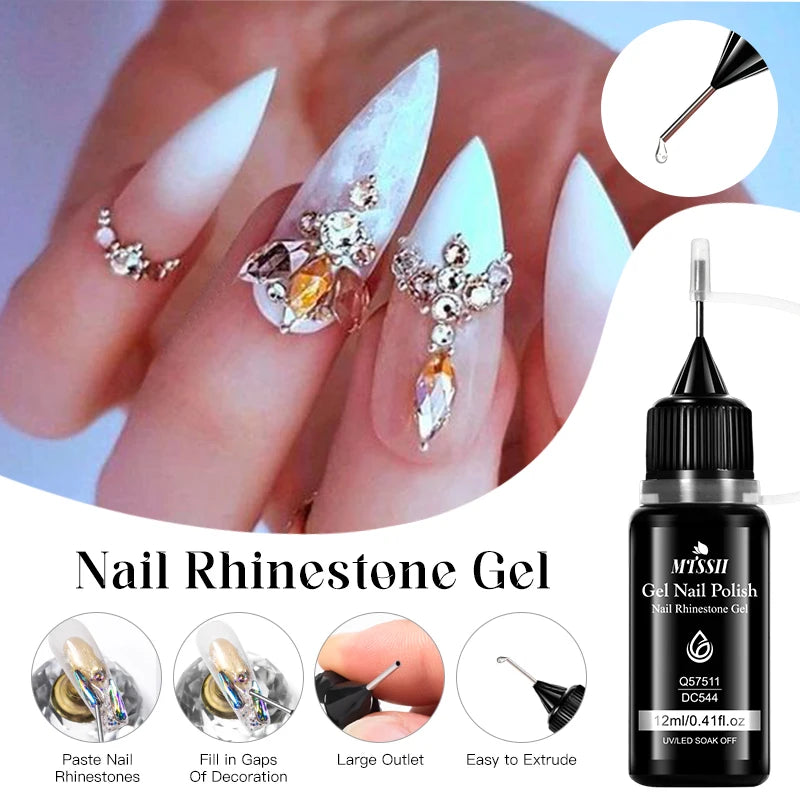 1/2pcs 12ml Nail Rhinestone Gel Nail Polish Super Strong Nail Rhinestone Glue for Nail Charm 3D Nails Bling Decoration Gems DIY