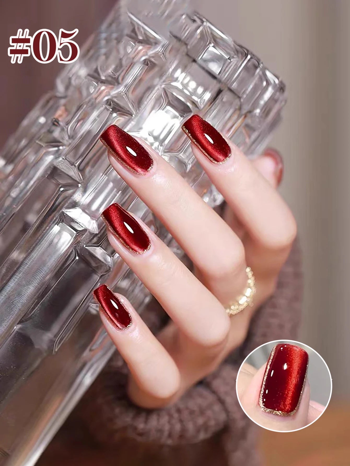 10ML 1-10PCS Red Nails 10 Color 2026 New Style Blood Rose New Year Atmosphere Ruby Rose Wine Red Glass Bead Cat Eye Gel Polish