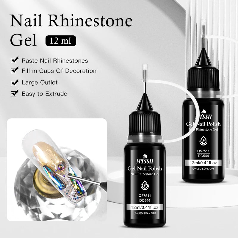 1/2pcs 12ml Nail Rhinestone Gel Nail Polish Super Strong Nail Rhinestone Glue for Nail Charm 3D Nails Bling Decoration Gems DIY