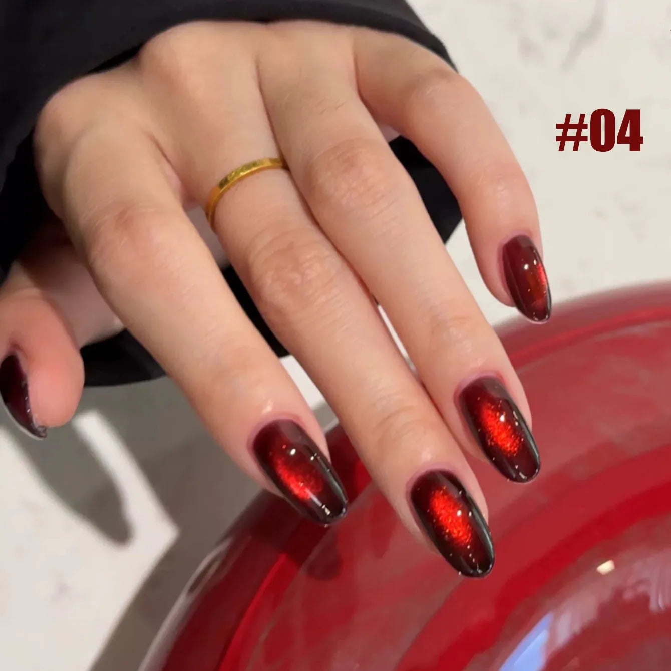 10ML 1-10PCS Red Nails 10 Color 2026 New Style Blood Rose New Year Atmosphere Ruby Rose Wine Red Glass Bead Cat Eye Gel Polish