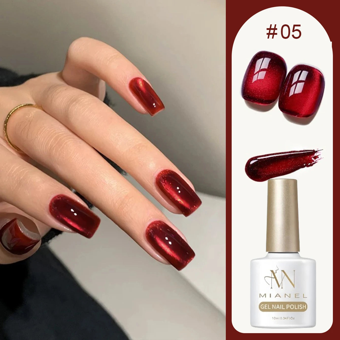 10ML 1-10PCS Red Nails 10 Color 2026 New Style Blood Rose New Year Atmosphere Ruby Rose Wine Red Glass Bead Cat Eye Gel Polish