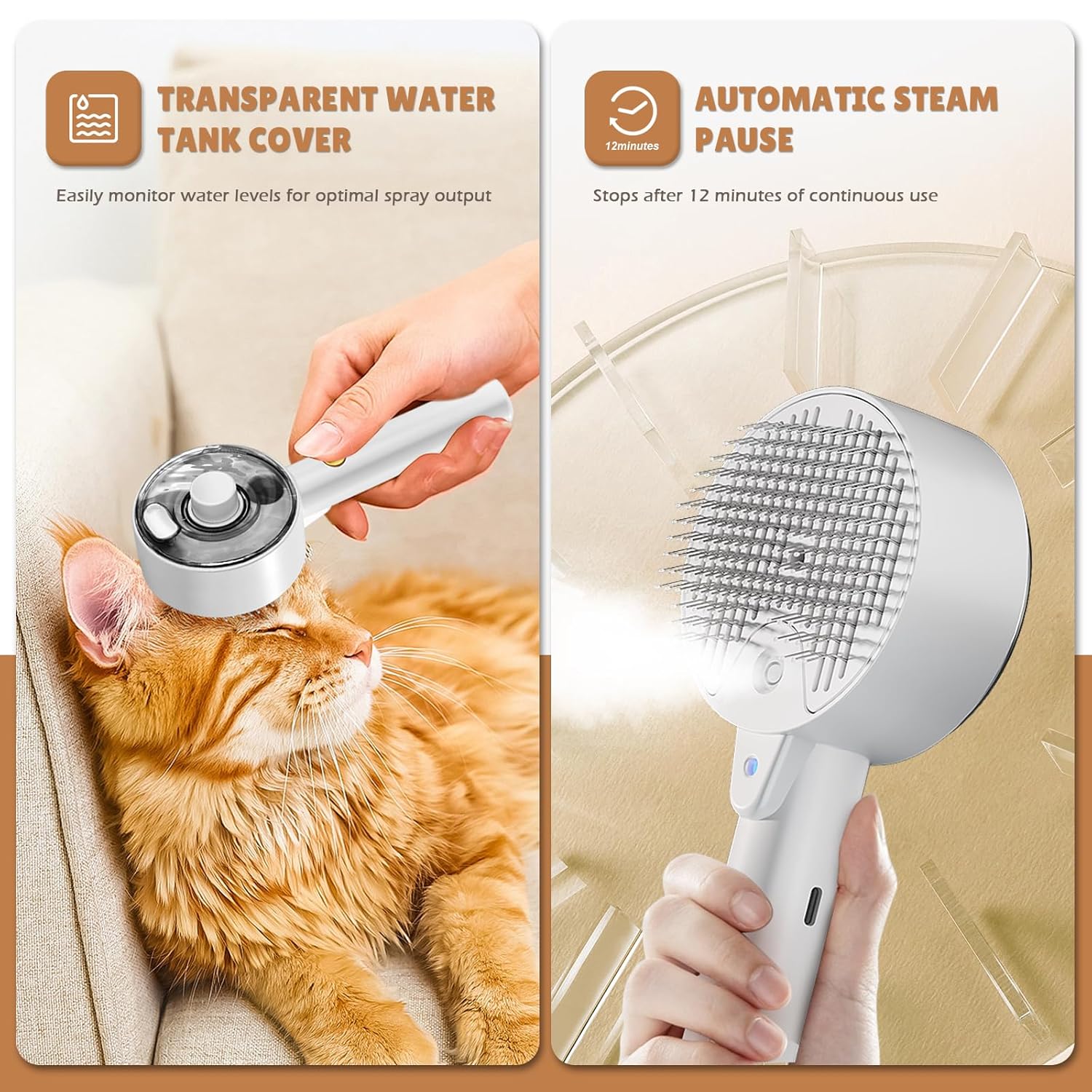 Steam Cat Brush – Self Cleaning Pet Grooming Tool